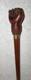 Antique Treen Walking Stick / Cane Hand-Carved Top With Fist & Brass Collar
