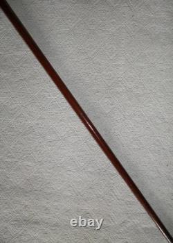 Antique Treen Walking Stick / Cane Hand-Carved Top With Fist & Brass Collar