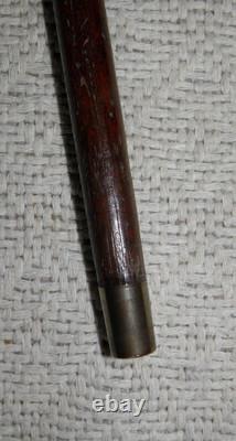 Antique Treen Walking Stick / Cane Hand-Carved Top With Fist & Brass Collar