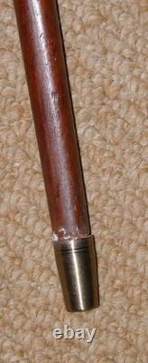 Antique Treen Walking Stick / Cane Hand-Carved Top With Fist Inlaid Wood Collar