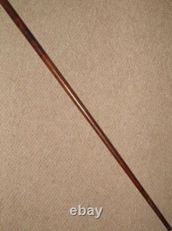 Antique Treen Walking Stick / Cane With Hand Carved Bird Head Top Glass Eyes