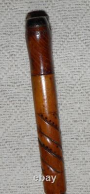 Antique Treen Walking Stick Hand-Carved Boot Top Jaguar / Snake Carved Shaft