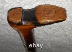 Antique Treen Walking Stick Hand-Carved Boot Top Jaguar / Snake Carved Shaft