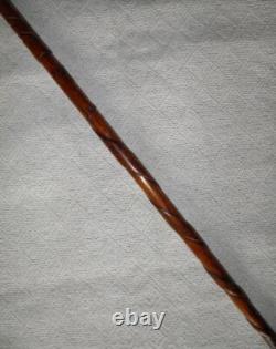 Antique Treen Walking Stick Hand-Carved Boot Top Jaguar / Snake Carved Shaft