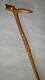 Antique Treen Walking Stick Hand-Carved Dog Head With Ball Handle Twist Shaft