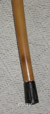 Antique Treen Walking Stick Hand-Carved Dog Head With Ball Handle Twist Shaft