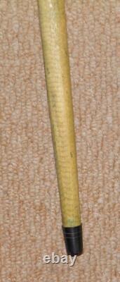 Antique Treen Walking Stick Hand Carved Painted Crocodile Head Handle Glass Eyes