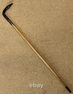Antique Two Tone Ebony Walking Stick Hand-Carved Hoof Bovine Horn Handle