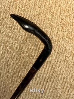 Antique Two Tone Ebony Walking Stick Hand-Carved Hoof Bovine Horn Handle