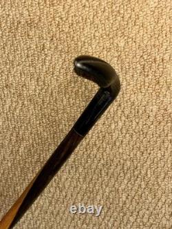 Antique Two Tone Ebony Walking Stick Hand-Carved Hoof Bovine Horn Handle