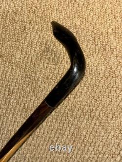 Antique Two Tone Ebony Walking Stick Hand-Carved Hoof Bovine Horn Handle
