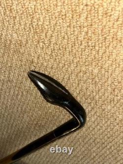 Antique Two Tone Ebony Walking Stick Hand-Carved Hoof Bovine Horn Handle