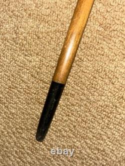 Antique Two Tone Ebony Walking Stick Hand-Carved Hoof Bovine Horn Handle