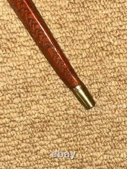 Antique Two Tone Treen Walking Stick Cane Hand-Carved Snake With Glass Eyes