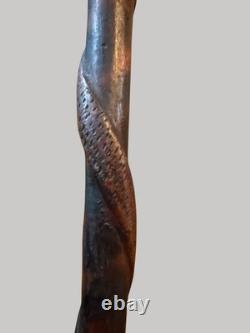 Antique Victorian Quality Hardwood Walking Stick Carved Snake