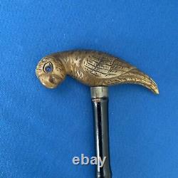 Antique Victorian Walking Stick Cane Carved Bovine Horn Parrot