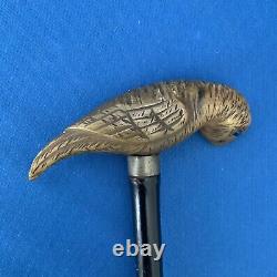 Antique Victorian Walking Stick Cane Carved Bovine Horn Parrot