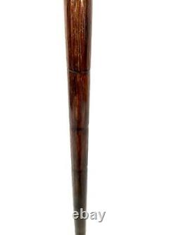 Antique Victorian Wood Walking Stick Cane with Carved Horn Handle & Silver Ring