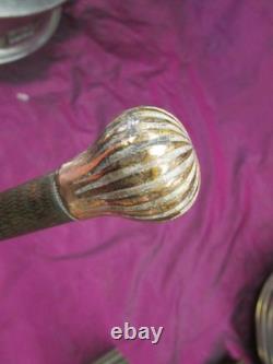 Antique Victorian gold filled walking stick cane parasol handle, carved wood