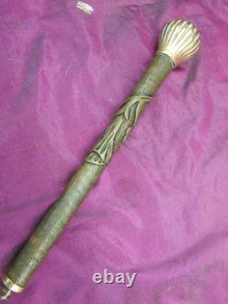 Antique Victorian gold filled walking stick cane parasol handle, carved wood