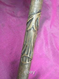 Antique Victorian gold filled walking stick cane parasol handle, carved wood