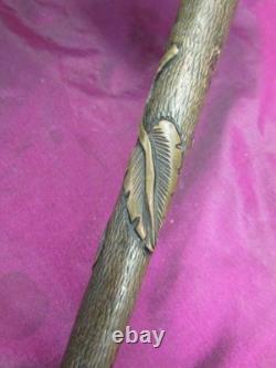 Antique Victorian gold filled walking stick cane parasol handle, carved wood