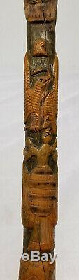 Antique Vinate Folk Art Americana Carved Cane Walking Stick Eagle Southern Palm