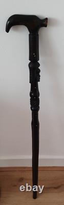 Antique Vintage African Hand Carved Ebony Walking Stick Cane 87 cm