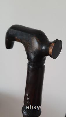 Antique Vintage African Hand Carved Ebony Walking Stick Cane 87 cm