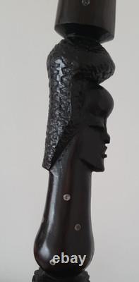 Antique Vintage African Hand Carved Ebony Walking Stick Cane 87 cm