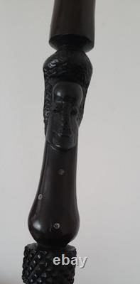 Antique Vintage African Hand Carved Ebony Walking Stick Cane 87 cm