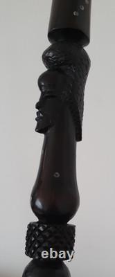 Antique Vintage African Hand Carved Ebony Walking Stick Cane 87 cm