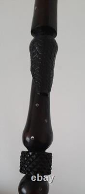 Antique Vintage African Hand Carved Ebony Walking Stick Cane 87 cm