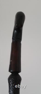 Antique Vintage African Hand Carved Ebony Walking Stick Cane 87 cm