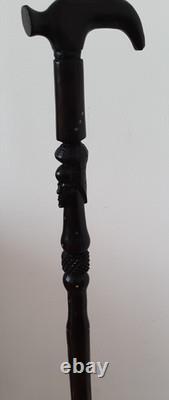 Antique Vintage African Hand Carved Ebony Walking Stick Cane 87 cm