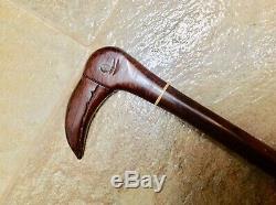 Antique Vintage Cane Walking Stick Hand Carved Bird Handle Polished Wood Shaft