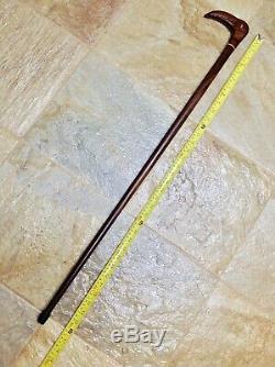 Antique Vintage Cane Walking Stick Hand Carved Bird Handle Polished Wood Shaft