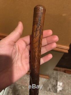 Antique Vintage Carved Folk Art Americana Detailed Cane Walking Stick Wood 34