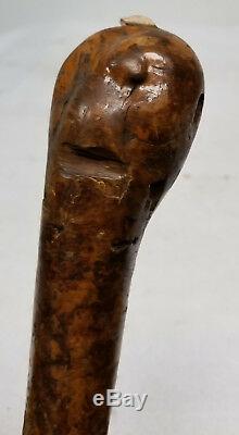 Antique Vintage Folky Americana Carved Wood Cane Walking Stick