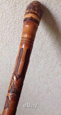 Antique/Vintage Japanese Carved Bamboo Cane