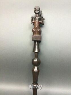Antique Vtg. African Walking Stick/Fertility Totem, Hand Carved Staff Hard Wood