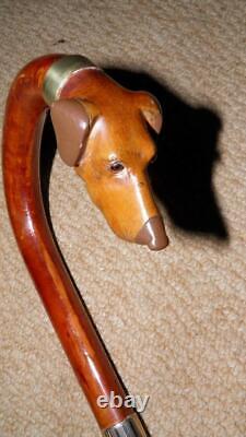 Antique Walking Stick 1929 9CT Gold & Hand-Carved Hound Head By James Smith