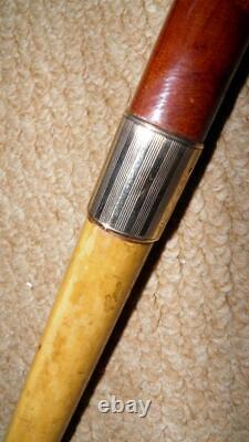 Antique Walking Stick 1929 9CT Gold & Hand-Carved Hound Head By James Smith