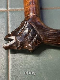 Antique Walking Stick Black Forest Bear Style Handle Carved Staff 34in Superb