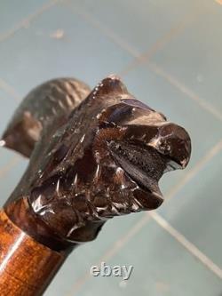 Antique Walking Stick Black Forest Bear Style Handle Carved Staff 34in Superb