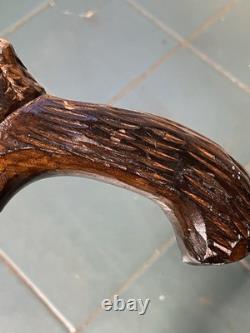 Antique Walking Stick Black Forest Bear Style Handle Carved Staff 34in Superb