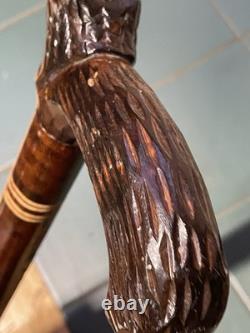 Antique Walking Stick Black Forest Bear Style Handle Carved Staff 34in Superb