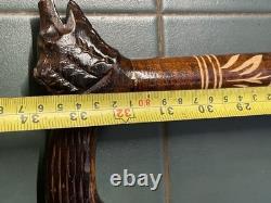 Antique Walking Stick Black Forest Bear Style Handle Carved Staff 34in Superb