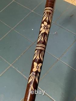 Antique Walking Stick Black Forest Bear Style Handle Carved Staff 34in Superb