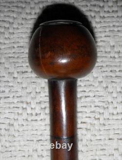 Antique Walking Stick / Cane Ball Handle With Silver End Carved Twisted Shaft